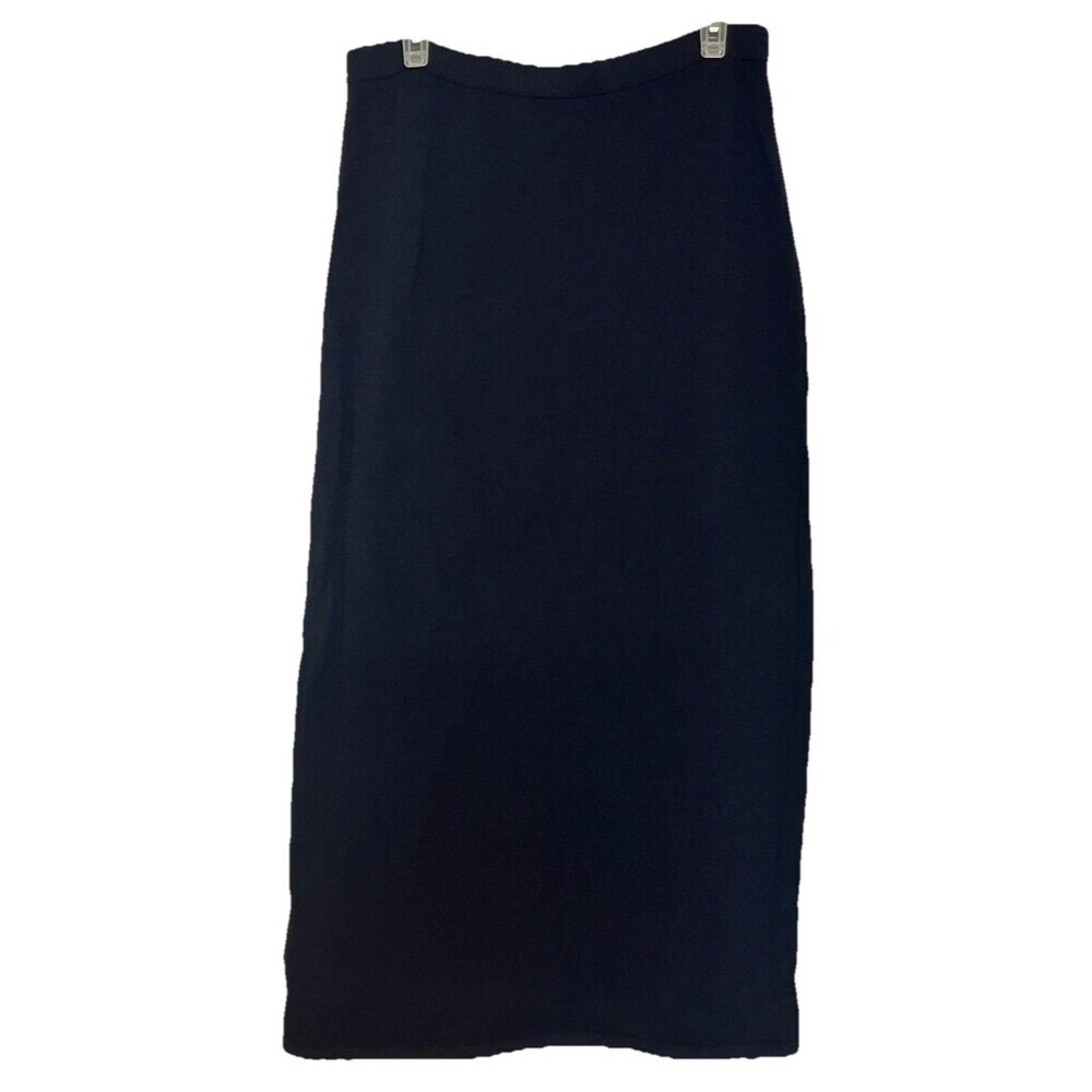 St. John Basics Black Knit Maxi Skirt Slit Size 12 Careerwear Minimalist